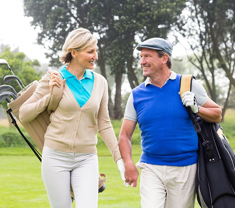 couple starring at each other after playing golf
